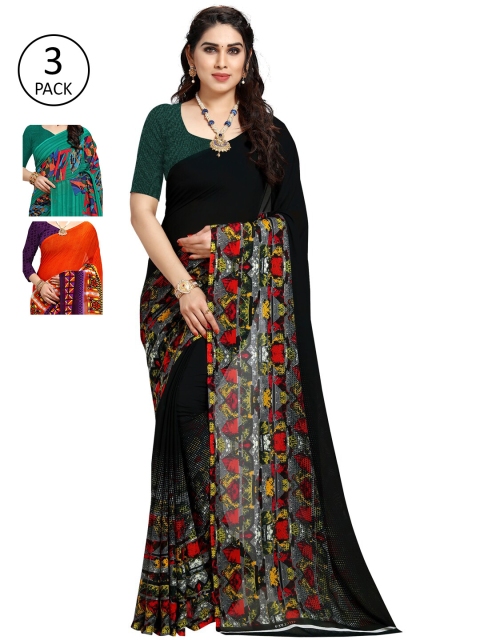 

KALINI Pack Of 3 Printed Sarees, Orange