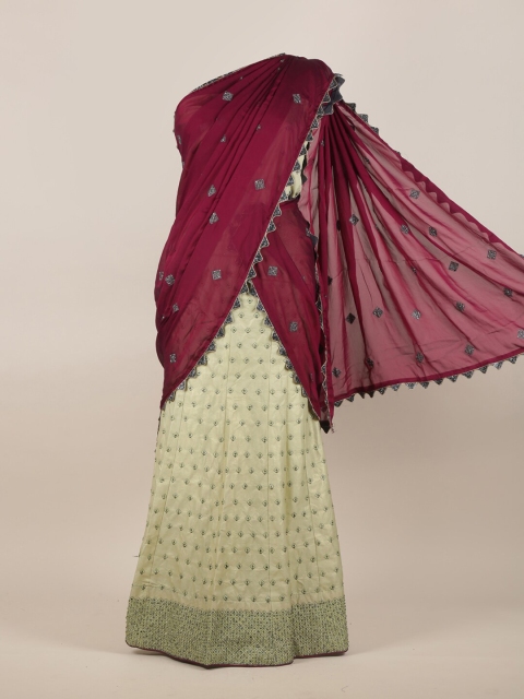 

Pothys Women Magenta & Green Embellished Half & Half Saree