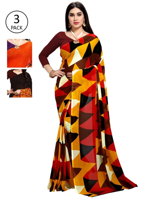 

KALINI Pack Of 3 Printed Saree, Red