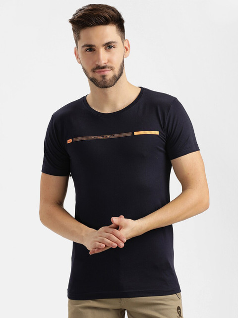 

V2 Value & Variety Men Navy Blue Printed Slim Fit T-shirt