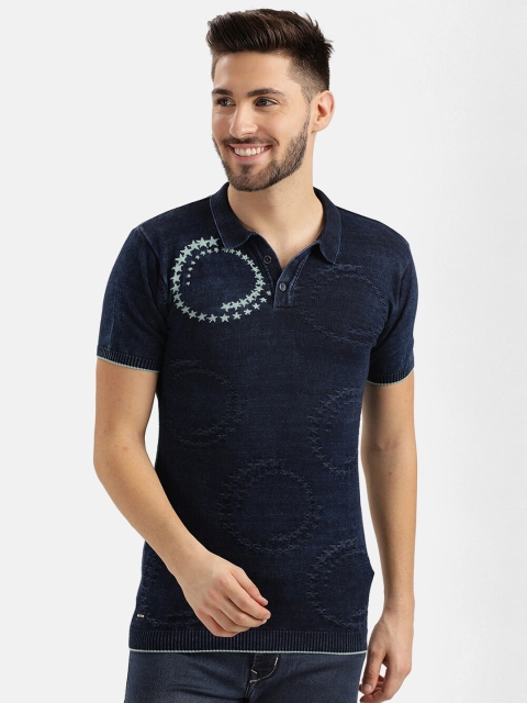 

V2 Value & Variety Men Blue Printed Polo Collar Slim Fit T-shirt