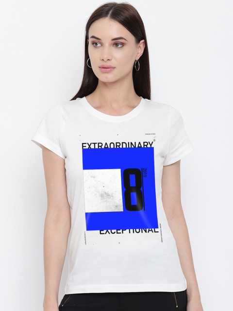 

THREADCURRY Women White Typography Printed T-shirt