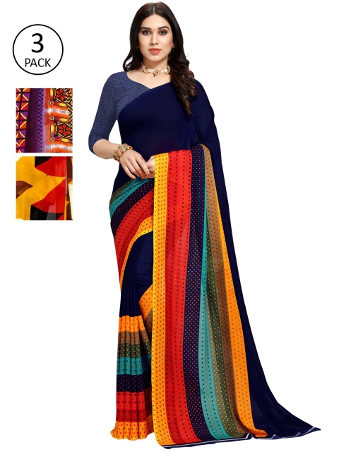 

KALINI Pack Of 3 Printed Sarees, Orange