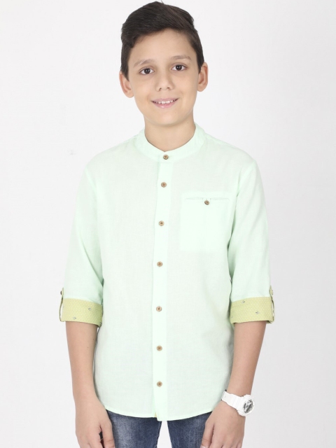 

MANET Boys Green Mandarian Collar Shirt