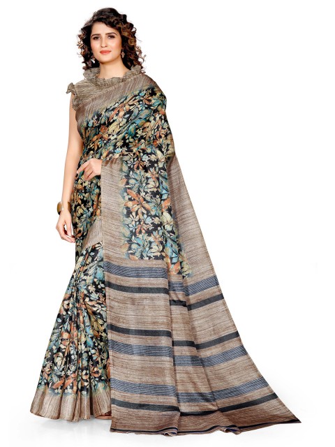 

KALINI Black & Brown Floral Art Silk Saree