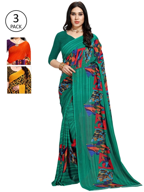 

KALINI Pack Of 3 Printed Saree, Green