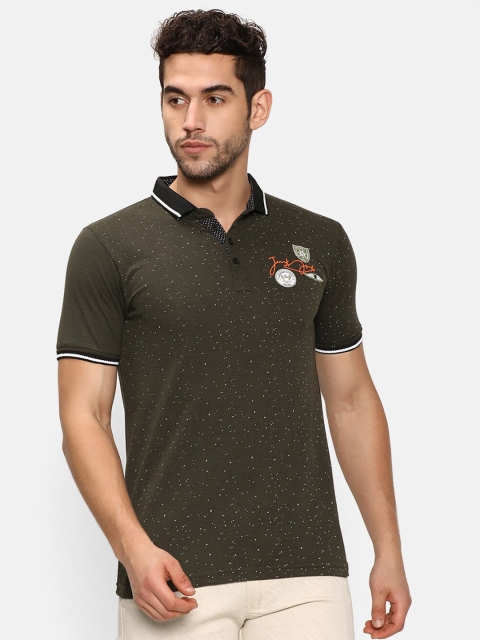 

V2 Value & Variety Men Green Printed Polo Collar Applique T-shirt
