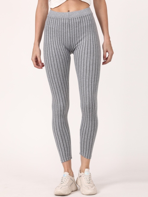 

V2 Value & Variety Women Grey & Black Striped Ankle-Length Cotton Leggings
