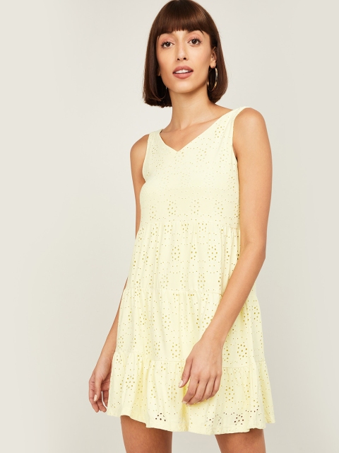 

Ginger by Lifestyle Women Yellow A-Line Self Design Dress