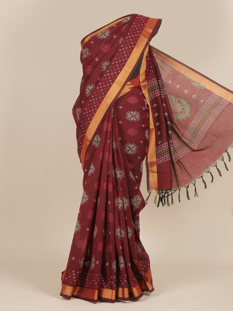 

Pothys Maroon & Green Ethnic Motifs Pure Cotton Saree