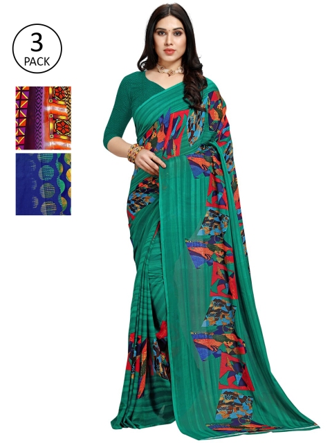 

KALINI Pack Of 3 Printed Sarees, Blue