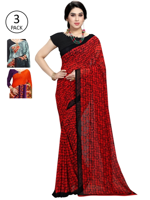 

KALINI Pack Of 3 Printed Sarees, Orange