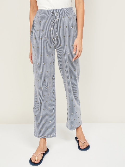 

Ginger by Lifestyle Women White & Blue Striped Cotton Lounge Pants