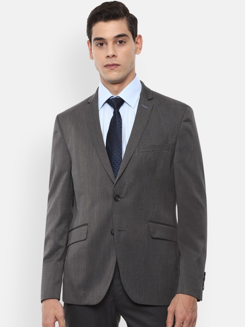 

V Dot Men Charcoal Grey Self-Design Slim-Fit Single-Breasted Formal Blazer