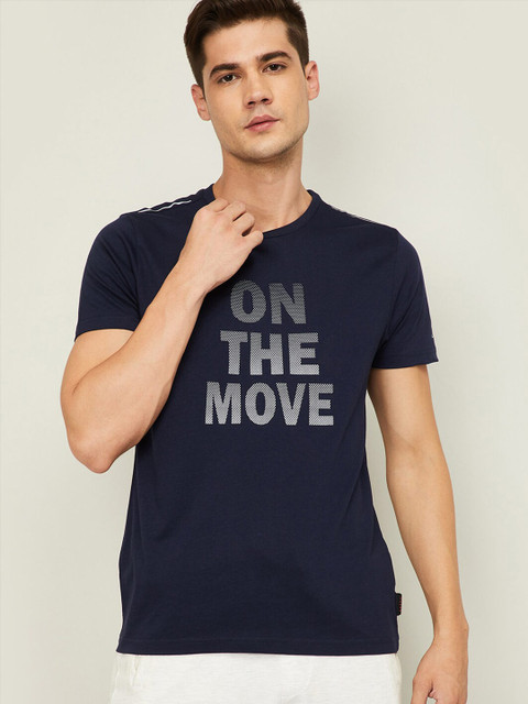 

Kappa Men Blue & Grey Typography Printed Slim Fit T-shirt