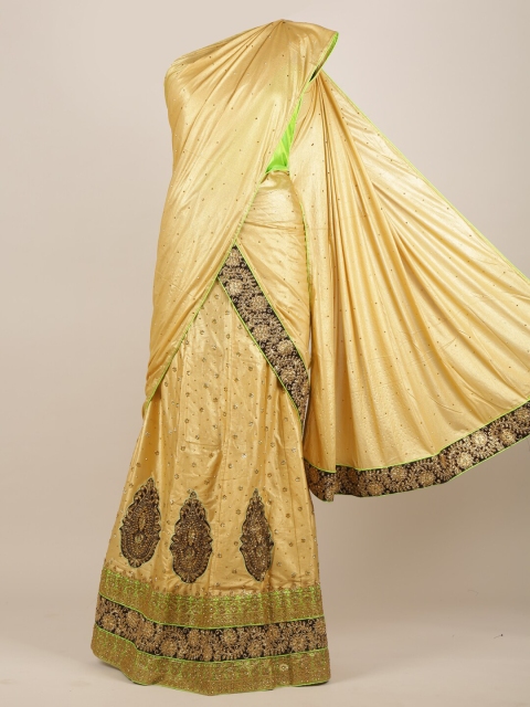 

Pothys Gold-Toned & Black Ethnic Motifs Jute Silk Half & Half Saree