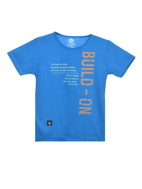 

ORANGE PUMPKKIN Boys Blue Printed Slim Fit T-shirt