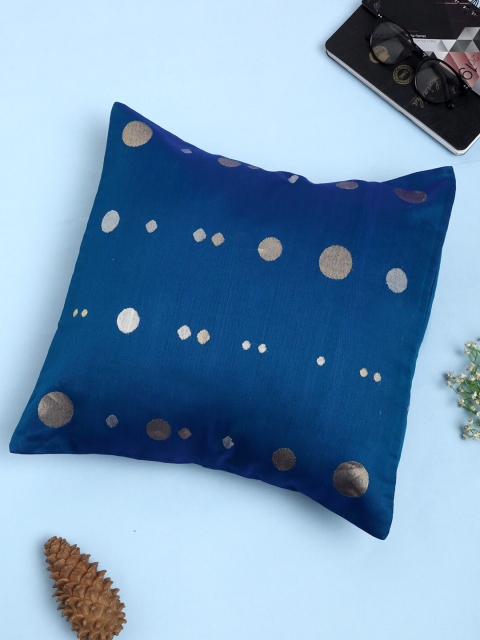 

Fabindia Blue & Gold-Toned Geometric Square Cushion Cover