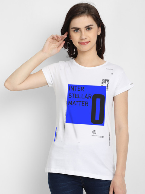 

THREADCURRY Women White Typography Printed T-shirt