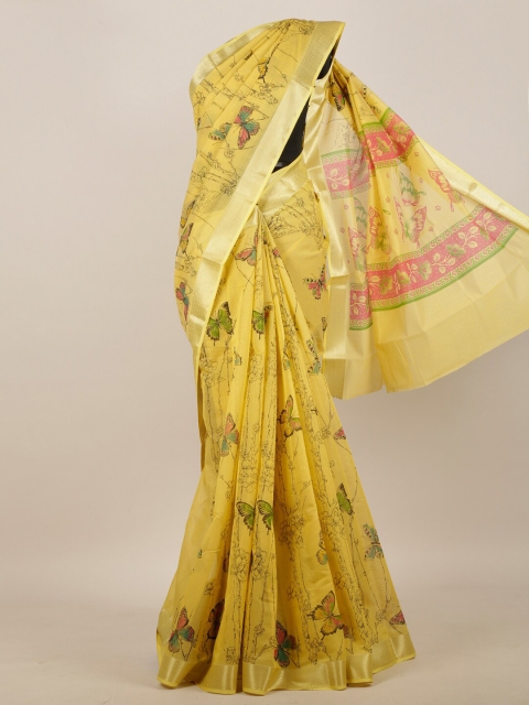 

Pothys Yellow & Pink Printed Floral Saree