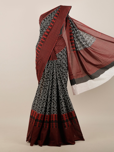 

Pothys Women Black & Maroon Cotton Blend Ethnic motifs Printed Saree