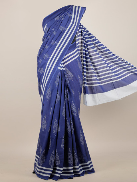 

Pothys Blue & White Ethnic Motifs Printed Cotton Blend Saree
