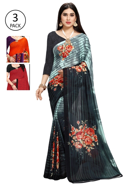

KALINI Pack Of 3 Printed Sarees, Orange