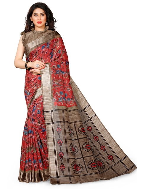 

KALINI Red & Blue Floral Printed Saree