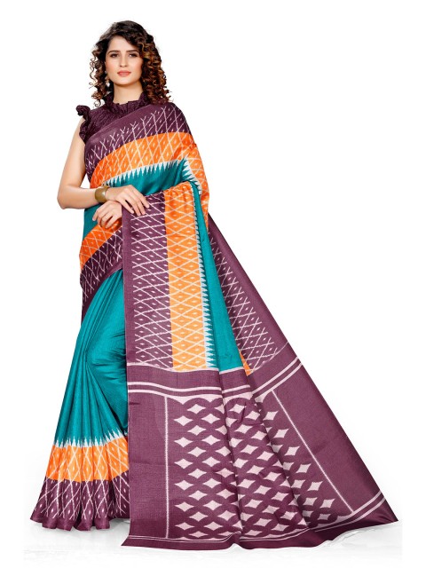 

KALINI Turquoise Blue & Purple Art Silk Khadi Saree