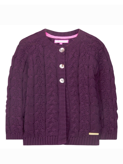 

Cherry Crumble Girls Purple Cable Knit Polyester PU Coated Cardigan