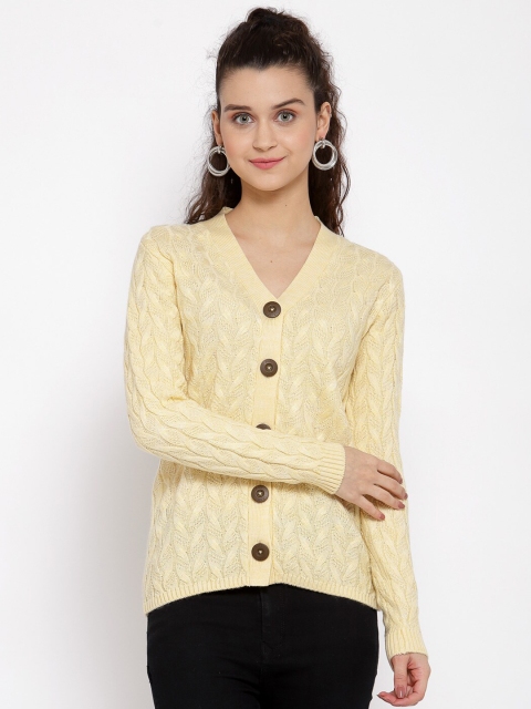 

Kalt Women Yellow & Brown Cable Knit Cardigan