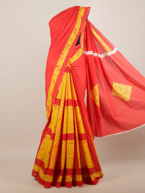 

Pothys Yellow & Red Colourblocked Abstract Printed Saree