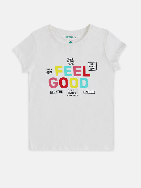 

Pantaloons Junior Girls White Typography Printed T-shirt