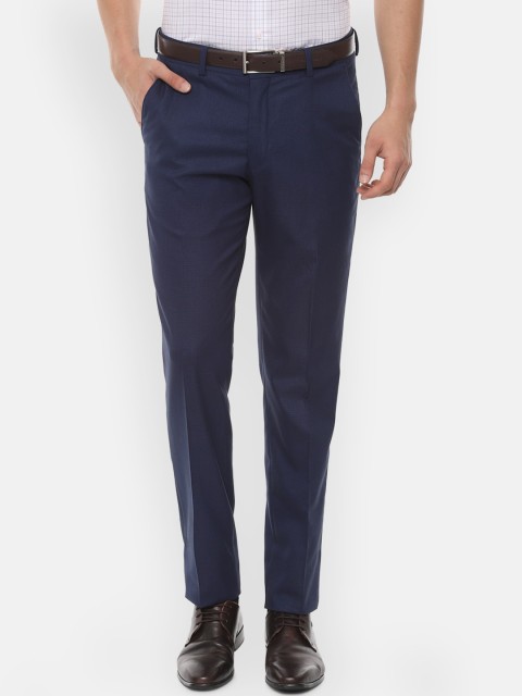 

Louis Philippe Men Navy Blue Textured Slim Fit Formal Trousers