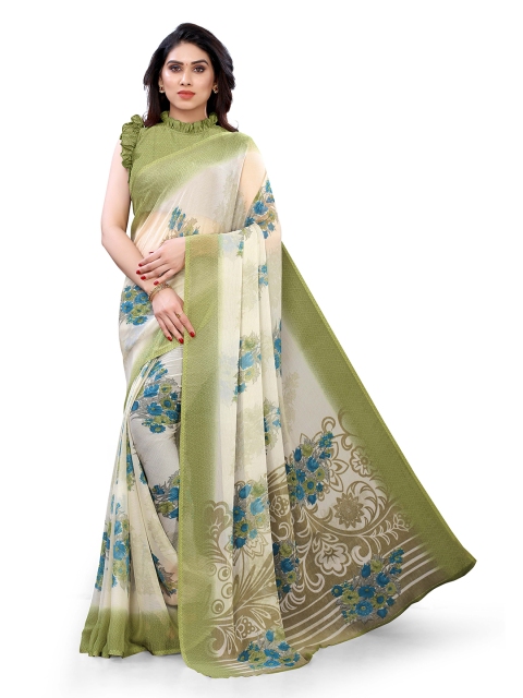 

KALINI White & Green Floral Bagh Designer Saree