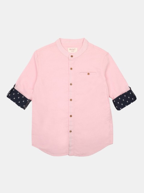 

MANET Boys Pink Solid Linen Casual Shirt
