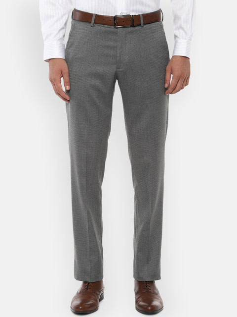 

Louis Philippe Men Grey Textured Formal Trousers