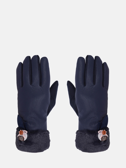 

FabSeasons Women Navy Blue Textured Woolen Gloves With Touch Screen Finger