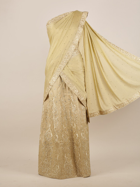 

Pothys Cream-Coloured & Gold-Toned Embellished Half Saree