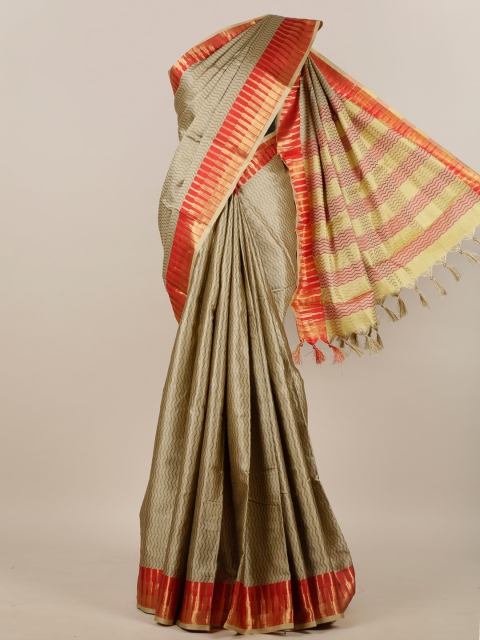 

Pothys Women Cream & Red Cotton Blend Geometric Printed Saree
