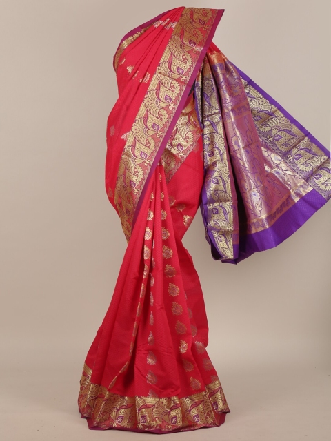 

Pothys Pink & Blue Ethnic Motifs Zari Border Art Silk Saree