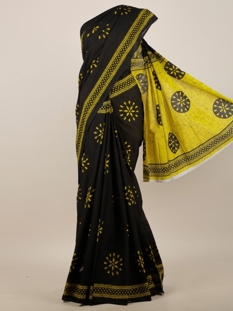 

Pothys Black & Yellow Ethnic Motifs Printed Cotton Blend Saree
