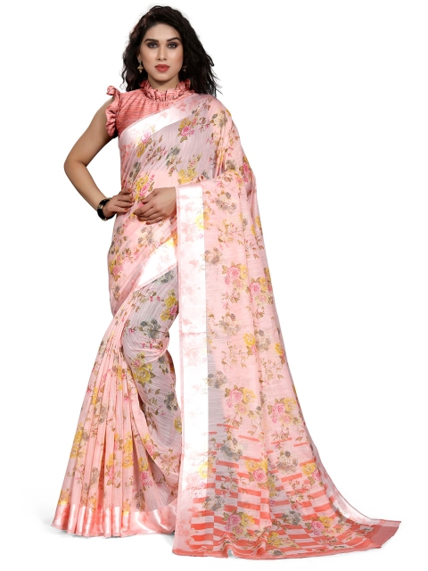 

KALINI Peach-Coloured & Pink Floral Printed Bagh Saree