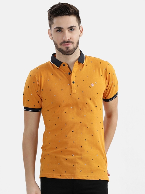 

V2 Value & Variety Men Mustard Yellow Nautical Printed Contrast Polo Collar T-shirt