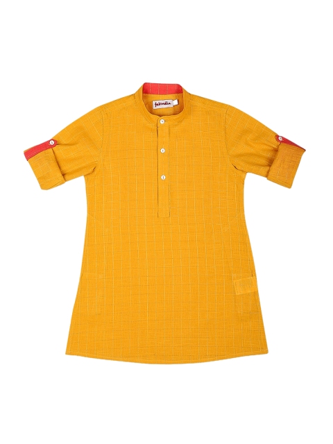 

Fabindia Boys Yellow & Golden Checked Cotton Kurta