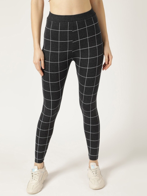 

V2 Value & Variety Women Grey & White Checked Cotton Ankle-Length Leggings