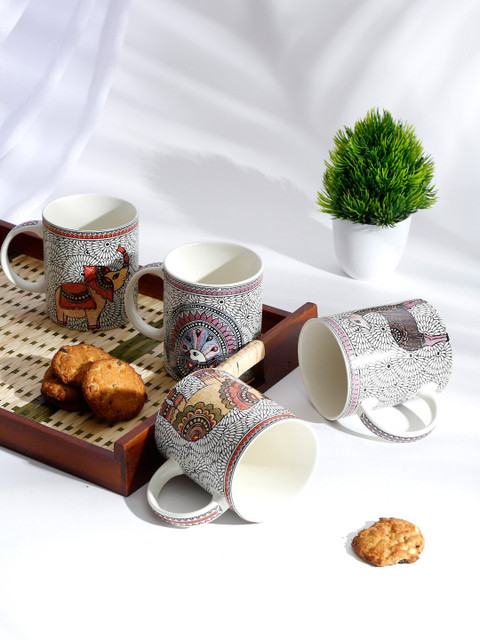 

Fabindia Off White Printed 4 Porcelain Glossy Cups