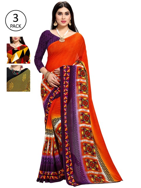 

KALINI Pack Of 3 Multicoloured Printed Sarees, Yellow