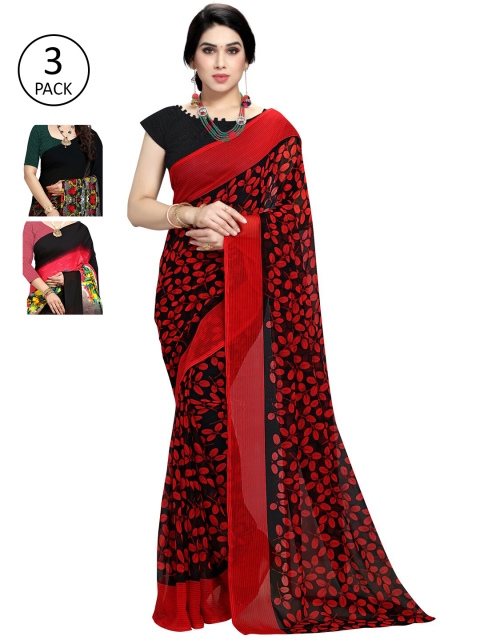 

KALINI Pack Of 3 Printed Sarees, Pink