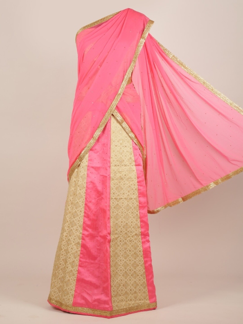 

Pothys Women Pink & Cream Embellished Half & Half Saree